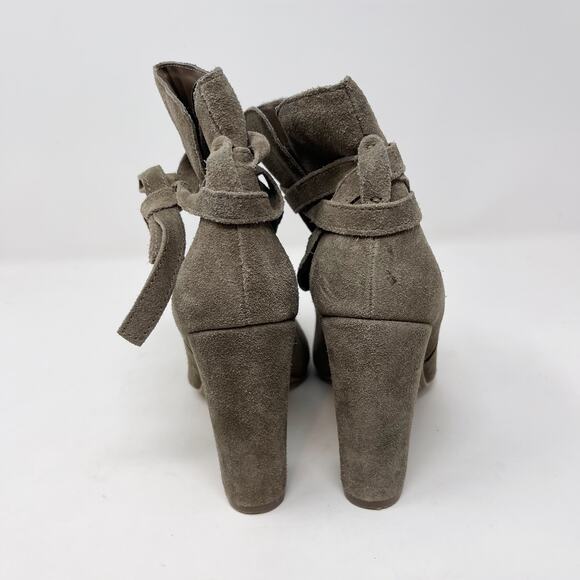 Steve Madden Womens 7 Taupe Loreen Suede Leather Tie Strap Ankle Booties Almond - Picture 3 of 12